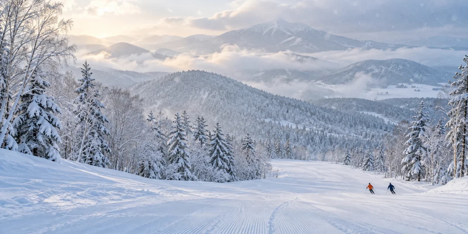 雪林間的滑雪道